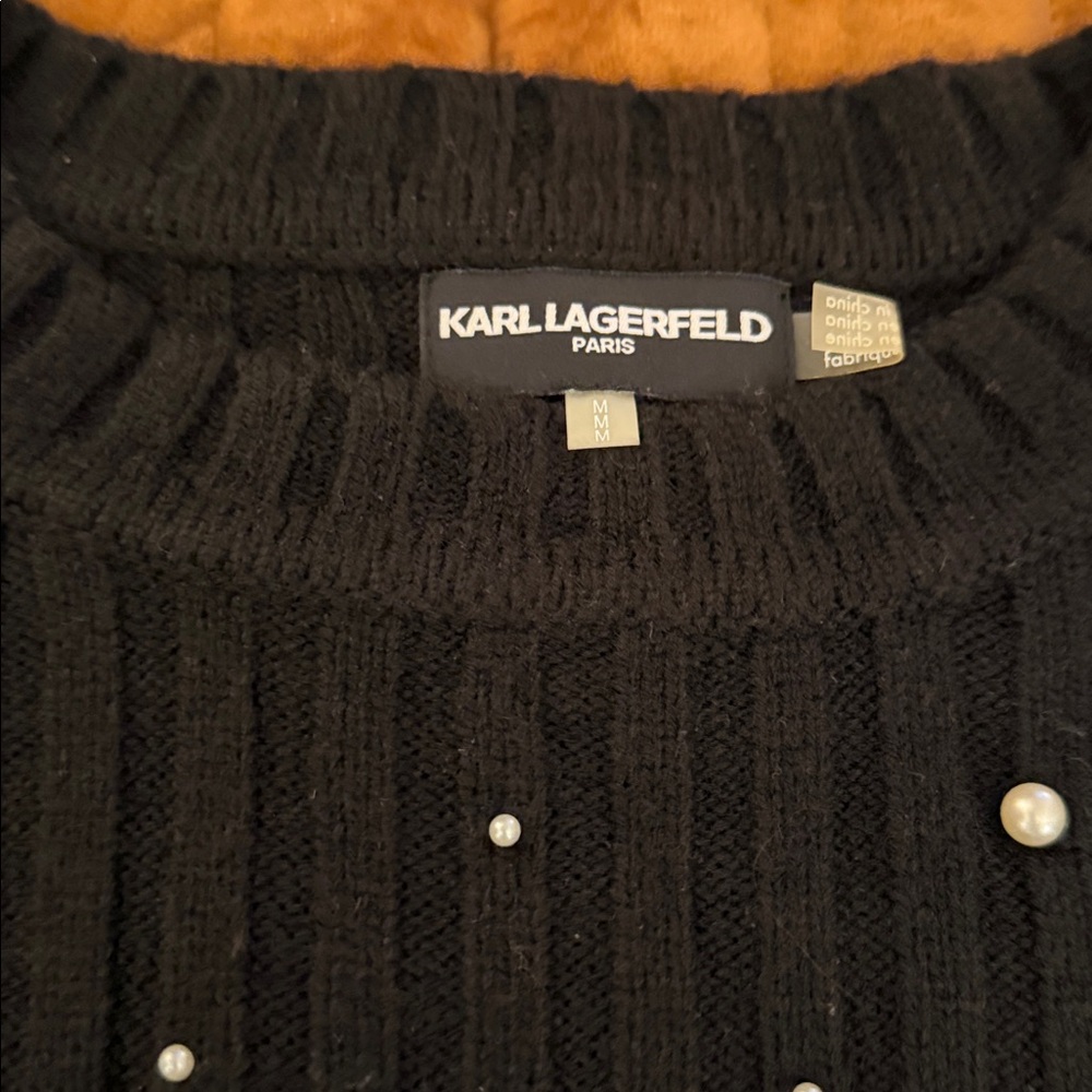 Karl Lagerfeld Black Knit Sweater with Pearl Details - Picture 3 of 6